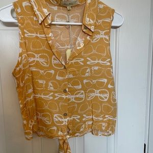 Yellow Tie Top With Sunglasses